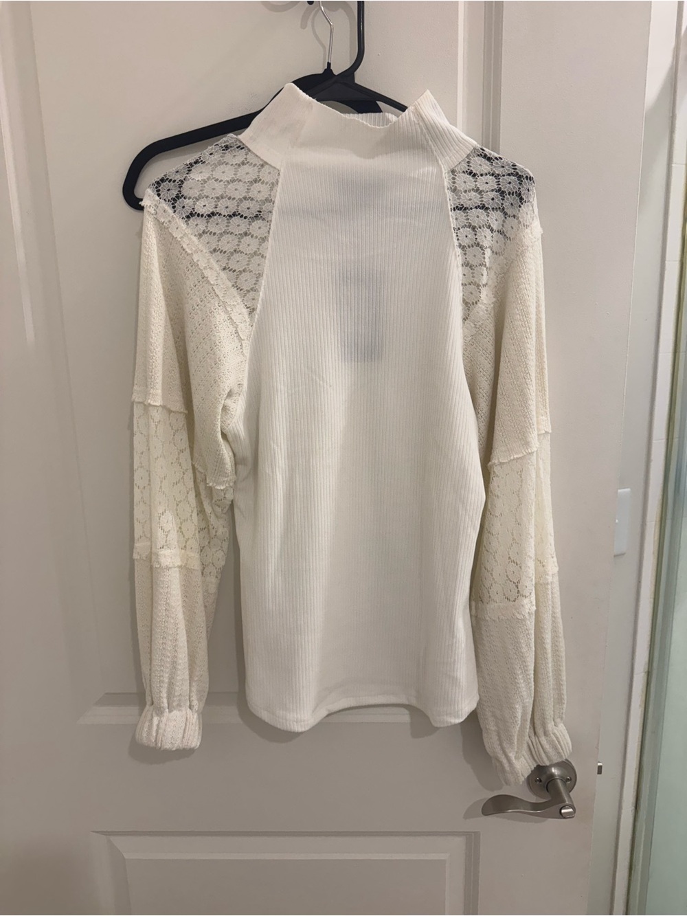 Women's Cream Lace-Trim Mock Neck Top
